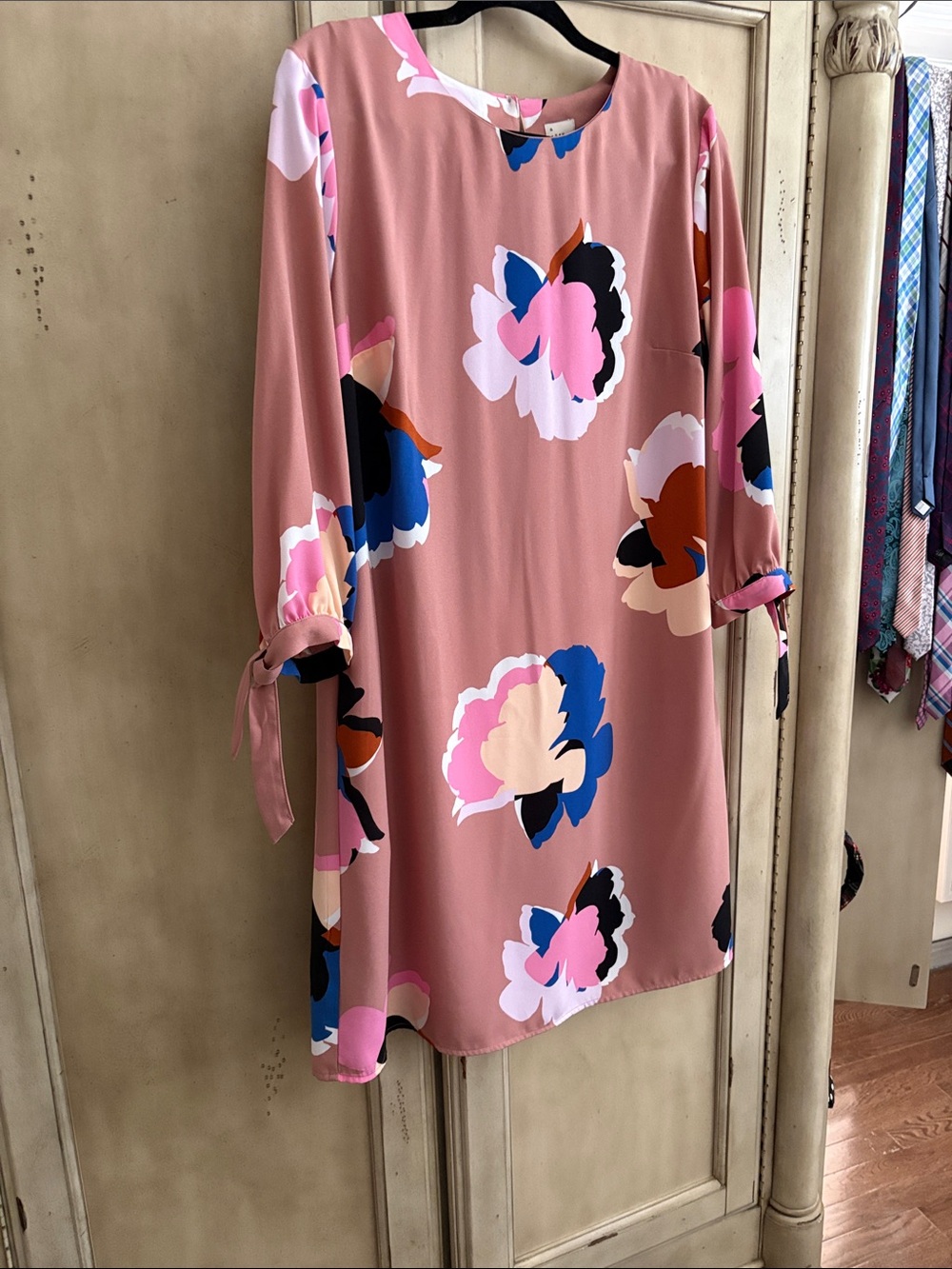 a new day Pink Floral Shift Dress with Tie Sleeves